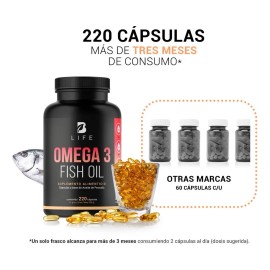 Omega 3 Fish Oil De 220 Caps. 100% Aceite De Pescado B Life.