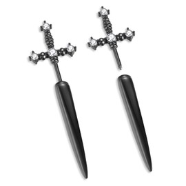 CHASELOV Gothic Earrings For Women, Sword Earrings, Goth Dagger Screw Back Earrings, Cool Mens Earrings, Fake Gauge Illusion Jewelry, Stainless Steel 18g Ear Jacket Earrings, Stainless Steel, No Gemstone