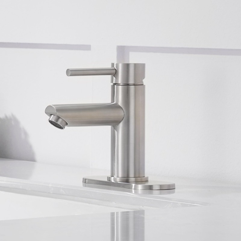 Brushed Nickel Bathroom Sink Faucets Single Hole Single Handle Stainless