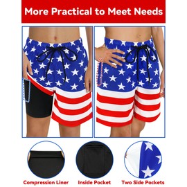 Olreco Boys American Flag Swim Trunks Teen Boys Swim Trunks with Compression Liner Boy Swimsuit Kids 4th of July Bathing Suit