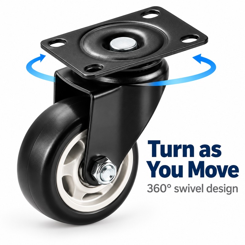 1.5-Inch Swivel Caster Wheel - No-Brake Plate-Mount Design for Furniture