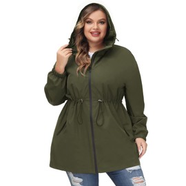 Hanna Nikole Women's Long Sleeve Hooded Raincoat Outdoor Drawstring Rain Jacket Green 20W