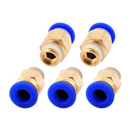 M METERXITY 5 Pack 1/8BSP Male Push in Quick Fitting - Straight Union Adapter, Push to Connect Fittings, Apply to Air Pneumatic System (6mm, Gold)