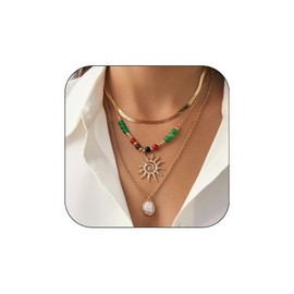 KHKINDPRO Layered Crystal Sun Necklace for Women Trendy，Colorful Hippie Boho Western Jewelry Jewelry Layered Statement Necklace for Cowgirl Country Concert Outfit Accessories (sun)