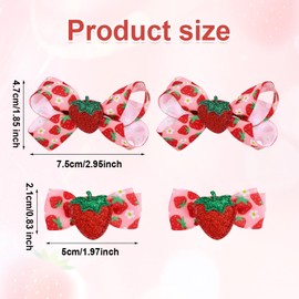 4pcs Strawberry Hair Bows for Little Girls, Cute Strawberry Bow Hair Clips Baby Hairpins Snap Barrettes Hairs Accessories for Girls Toddlers Baby Gifts
