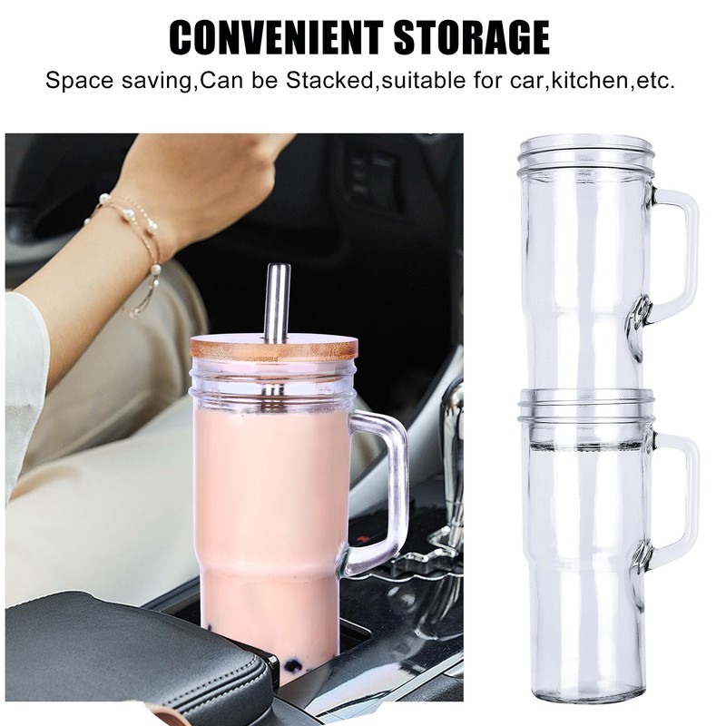 Glass Cup with handle - 24oz Tumbler glass cup with