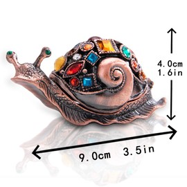 Crystals Bejeweled Trinket Box Hand-Painted Brown Snail Animal Figurine Hinged Jewelry Box Collectible for Women