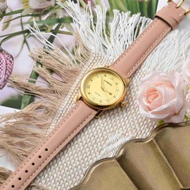 Anbeer 14mm Flat Thin Elegant Genuine Leather Watch Strap,Quick Release Replacement Watch Band,Pink with Rosegold Buckle