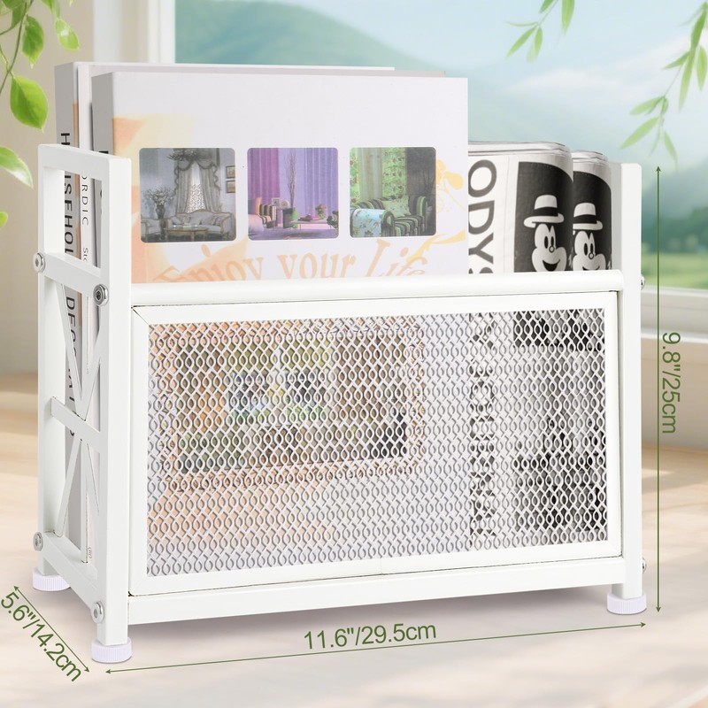 White Magazine Holder, Metal Magazine Rack Floor, Magazine Storage Basket,