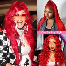 Lotulo Red Wig Human Hair 13x4 Red Lace Front Wigs Human Hair 200% Density Body Wave Red Colored Wigs Human Hair HD Transparent Lace Front Wigs Human Hair Pre Plucked with Baby Hair 22 Inch