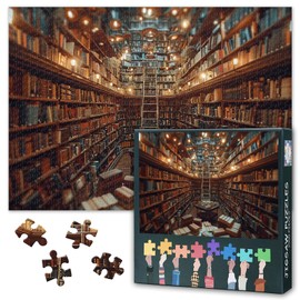 Intelligence Study Room Puzzles for Adults 1000 Pieces Library Puzzles for Wall Art Books Stacked on Shelves Puzzle for Adults Family Indoor Party Nights 50 cm x 70 cm