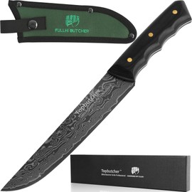 Topbutcher chef butcher knife set professional- Black panther print Japanese Damascus - feel firm grip Handle-include Knife Sheath,Knife sharpening stick,knife box (Boning Knife - 7.3")