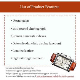 JMW TOKYO Men's Square Wristwatch, White Silver & Brown, Square, Rectangular, Men's Chronograph, Limited Edition, Seiko, Quartz, Leather Band, Genuine Leather, Business, Simple, Popular, Father's Day,