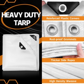 CAMPMAC White Heavy Dut Waterproof Tarp 10' x 12', 10 Mil Thick, High Durability, Rip and Tear Resistant with Metal Grommets Every 20 Inches