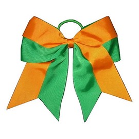 NEW"Two-Tone ORANGE & GREEN" Cheer Bow Pony Tail 3 Inch Ribbon Girls Hair Cheerleading Dance Practice Football Games Uniform Elastic