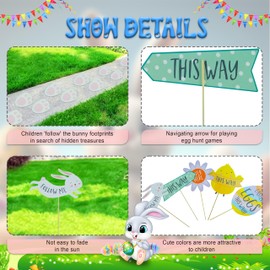 35Pcs Easter Hunt Sign Markers, Spring Holiday Activity Set, Arrow Garden Signs, Bunny Feet and Clue Cards Outdoor Decorations, Easter Yard Sidewalk Signs Party Decoration