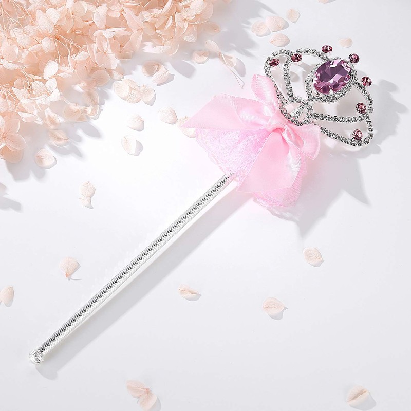 Lovelyshop Pink Diamond Metal Princess Wand with Bowknot for Kids