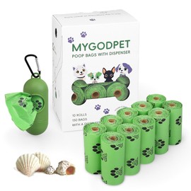 MYGODPET Dog Poop Bags Rolls with Dispenser Biodegradable Leak Proof Poop Bags for Dogs and Cats Doggie Poop Bags Dog Waste Bags Green Soap Scent 150 Counts