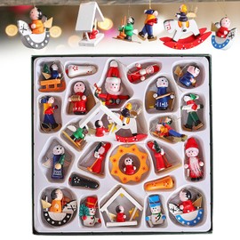 Sonwaha Pack of 24 Wooden Christmas Pendants Christmas Tree Decoration Wooden Pendants Christmas Santa Claus Snowman Christmas Decoration Pendant