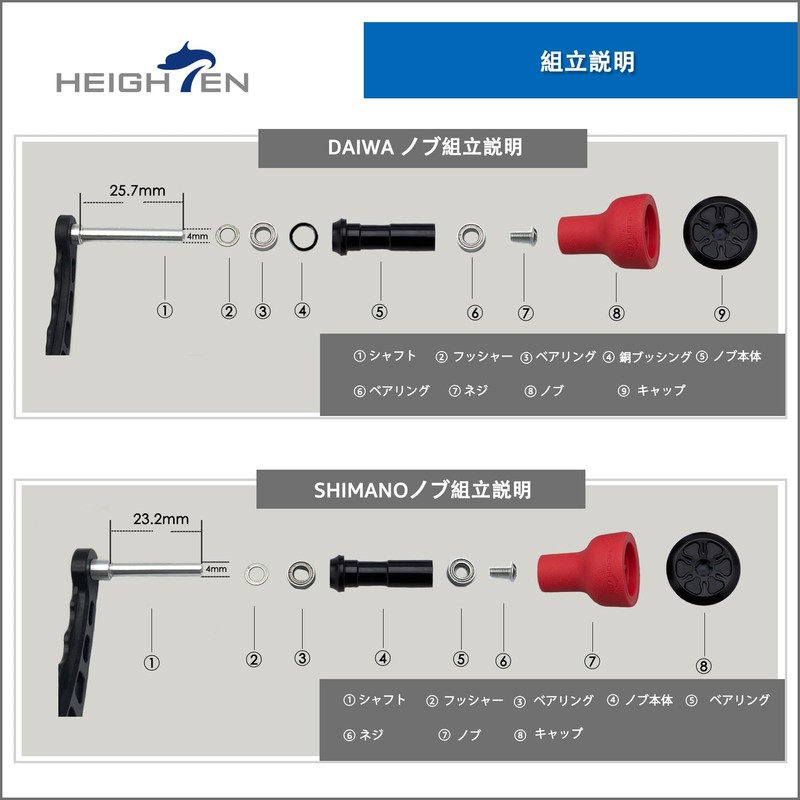 HEIGHTEN 0427 0.9 inch (24 mm) Reel Handle Knob, TPE,