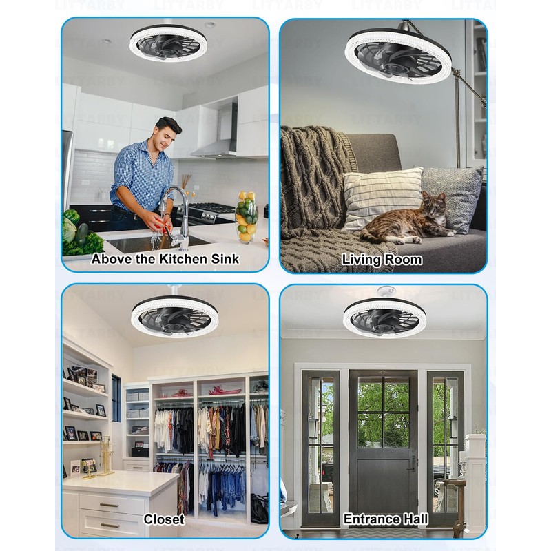 Ceiling Fans with Lights, Socket Fan Light with Remote Control,