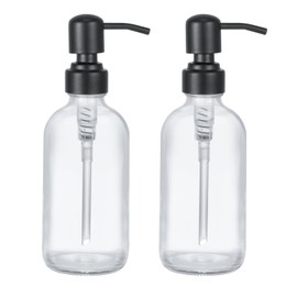 2pcs 8oz Clear Glass Jar Soap Dispenser with Matte Black Pump,Round Bottle with Pump, Bathroom Soap Dispenser Set for Farmhouse Home Kitchen Decor (Clear Glass - Matte Black Pump)