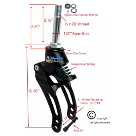Wheelchairparts.net 6" Suspension Fork With 2.5" Stem Bolt and Caster Wheel Axle. Sold as Pair - Black Fork