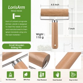 LorisArm Small Rolling Pin with Handle, Wooden Dough Pastry Roller, Non-Stick Pizza Rollers, mini Dough Wood Roller for Home Kitchen Baking Cooking