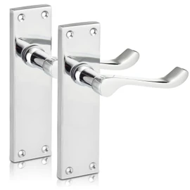 XFORT Chrome Elegance Range Polished Chrome 6" Victorian Scroll Lever Latch Handles, Polished Chrome Long Backplate Door Handles, Contemporary Design for Internal Wooden Doors (1 Pairs)