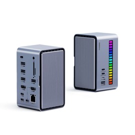 Hagibis USB C Docking Station Dual Monitor, LED Strip Light USB-C Hub Type-C Adapter with HDMI, M.2 SSD Enclosure, 100W Power Delivery, USB 3.1, Ethernet, SD/TF for MacBook Air Pro, Laptop (U100 Pro)