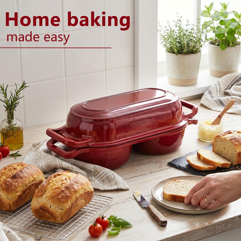 Cast Iron Bread Pan with Lid, Double Dutch Oven for