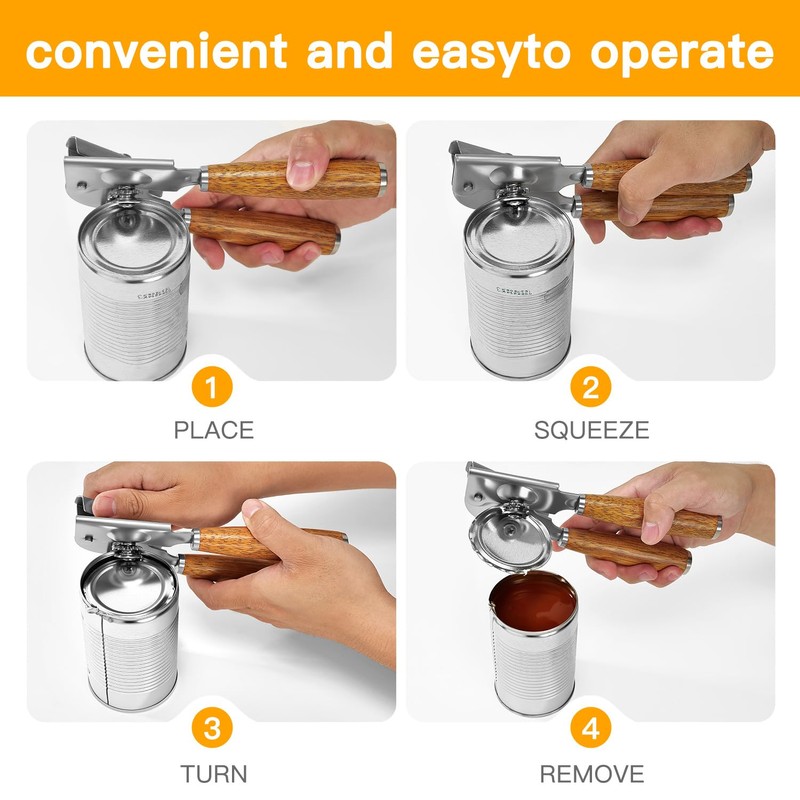 Upgraded Efficient Manual Can Opener - Selected Solid Wood Handle,