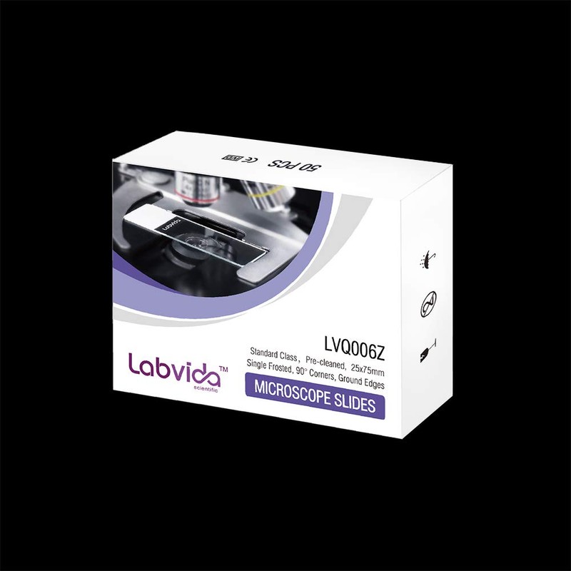 Labvida 100pcs Frosted Microscope Slides, Standard Grade, Dim.75x25mm(2.95''x0.98''), 90° Corners,
