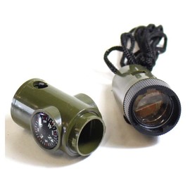 ADROIT 6 in 1 Emergency Whistle | 4" (10.2 cm) Length, 1" (2.5 cm) Diameter | Compass, Thermometer, Signal Light & More | Army Green | 36" (91.4 cm) Black Nylon Lanyard | Essential Safety Multi-Tool