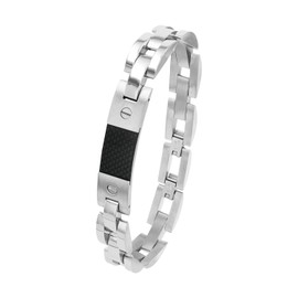 Amor 9354788 Stainless Steel Carbon Men's Bracelet 24 cm Silver Comes in Jewellery Gift Box, 24 cm, Stainless Steel, No stones