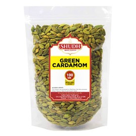SHUDH GREEN CARDAMOM 100GM | 3.5 oz Green Cardamom Pods Spice (Hari Elachi) ~ All Natural | Vegan | Gluten Friendly | NON-GMO | Product of India