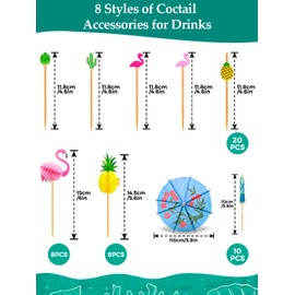 Bohoray 136pcs Cocktail Accessories for Drinks,Cocktail Party Decorations with Cocktail Umbrella Cocktail Sticks Sparklers Flamingo Paper Straws,for Hawaiian Party Decorations,Beach Bar Accessories