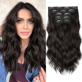 Kookastyle Clip in Hair Extensions 6PCS Short Synthetic Hair Extensions Soft Wavy Curly Hairpieces for Women 14Inch(Dark Brown)