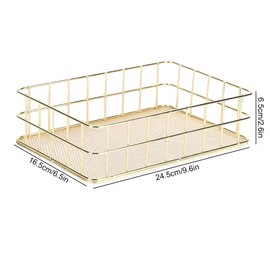 Wire Mesh Basket, Golden Desktop Metal Storage Basket Iron Grid Storage Tray Net Basket Storage Bins for Home Cosmetic Stationery (9.6 x 6.5 x 2.6in)