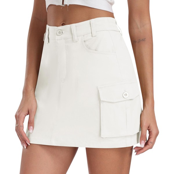 MoFiz Women's Cargo Mini Skirt Denim Skirt Bodycon with Pockets