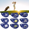9PCS PU Leather Embroidery Waterproof Golf Putter Head Cover Iron