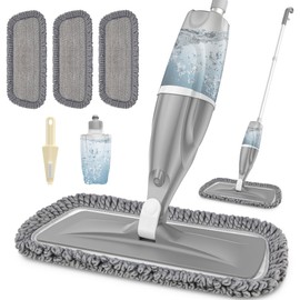 Microfiber Spray Mops for Floors Cleaning: EXEGO Dust Mop Wet Mop with 3 Washable Resuable Pads -440ML Refillable Bottle and 1 Scraper - Flat Floor Mop for Hardwood Laminate Ceramic Tiles Vinyl Woood