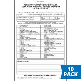Forklift Operator Daily Checklist 10-pk. - Bilingual, Book Format with 31 Sets, 2-Ply, Carbonless, 5.5" x 8.5", Safety & Maintenance Forklift Checklist Inspection Book, J. J. Keller & Associates, Inc.