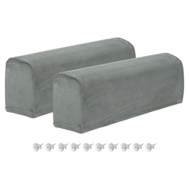 sourcing map 2Pcs Stretch Armrest Covers, Polyester Soft Couch Armchair Cover Non-Slip Chair Arm Rest Slipcovers for Sofa Recliner Twist Pins, Gray