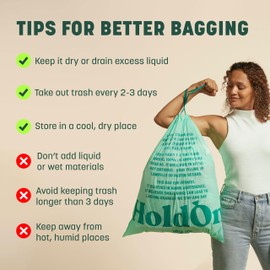 HoldOn Large Trash Bags 13 Gallon – Plant-Based Garbage Bags with Drawstring Handles for Tall Trash Bins – Trash Bags for Kitchen Bin (40 bags, Pack of 2)