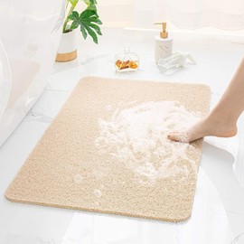 Non Slip Shower Mat, Anti Slip Bathtub Mats, Fast Drying Drain PVC Loofah Bath Mat for Tub, Floor, Bathroom, Wet Areas (Beige, 24"x36")