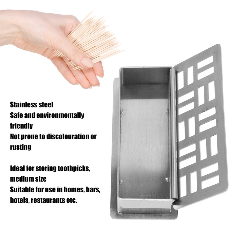 Stainless Steel Toothpick Holder Hollowed Out Rust Prevention Rectangle Toothpick