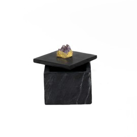 Modern Decorative Objects Marble Box with Lid for Bathroom Home Decor | Black Marble Decor Box with Geode Small Boxes | Jewellery | Vintage Vanity Decor & Girls Keepsake Box (Black Marble, 4x4x3.5")