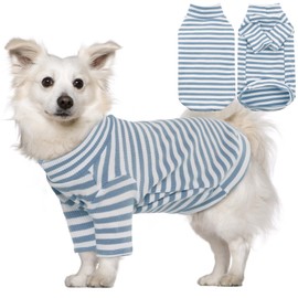 Lelepet Dog T-Shirt, Dog Vest, Summer Basic Striped Pet Shirt for Medium Large Dogs, Stretchy T-Shirt for Dogs Cats, Dog Sweatshirt, Dog Shirt with Sleeves, Puppy Clothing Apparel Girl Boy, Blue L