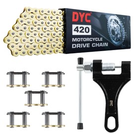DYC 420 Motorcycle Chain 132 Links (Gold Plating) for 50 70 90 110 125 196 212cc Coleman SSR TaoTao Coolster Apollo Baja Kazuma Chinese ATV, 420 Chain for Mini Bike Dirt Bike Go Kart W/Chain Breaker